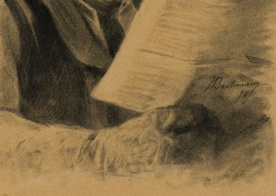 H. Bachmann, Old Man Reading the Newspaper, 1896, Pencil-OJR-1273340