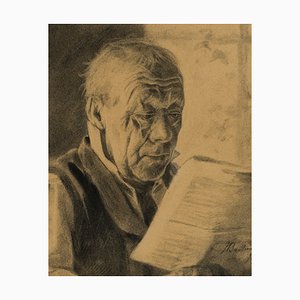 H. Bachmann, Old Man Reading the Newspaper, 1896, Pencil-OJR-1273340