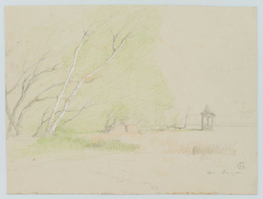 H. Christianen, on the Lakeshore Under Trees, 20th-Century, Pencil-OJR-1273448