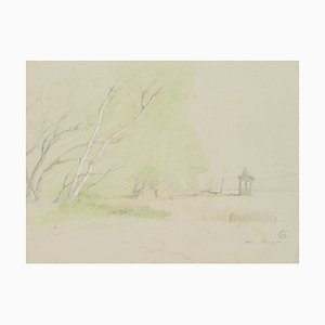 H. Christianen, on the Lakeshore Under Trees, 20th-Century, Pencil-OJR-1273448