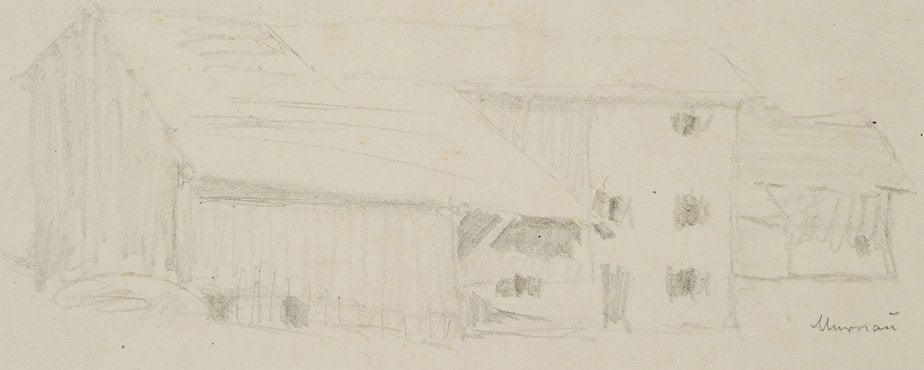 H. Christiansen, Farmhouse with Barn Near Murnau, 1920, Pencil-OJR-1273351