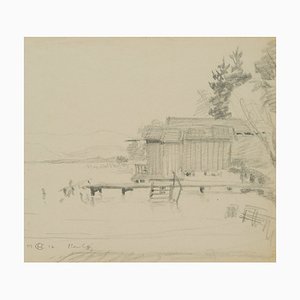 H. Christiansen, Footbridge and Huts on Lake Starnberg, 1917, Pencil-OJR-1273344