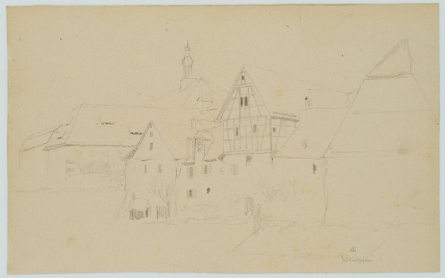 H. Christiansen, Half -Timbering and Dominican Church in Bad Wimpfen, 1922, Pencil-OJR-1273368