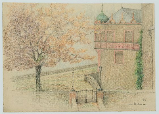 H. Christiansen, Historic Villa on Lake Constance, 1920, Pencil-OJR-1273353