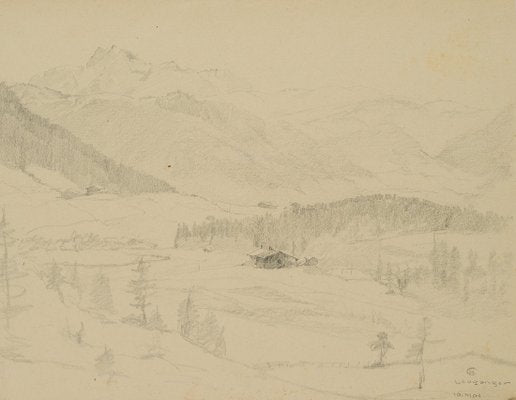 H. Christiansen, Leogang Valley Near Salzburg, 1920, Pencil-OJR-1273355