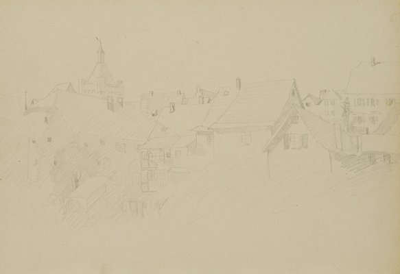 H. Christiansen, Roofscape in Bad Wimpfen with the Blue Tower, 1922, Pencil-OJR-1273376