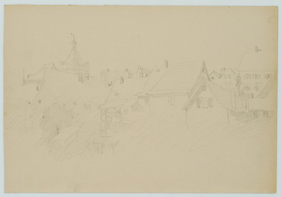 H. Christiansen, Roofscape in Bad Wimpfen with the Blue Tower, 1922, Pencil-OJR-1273376