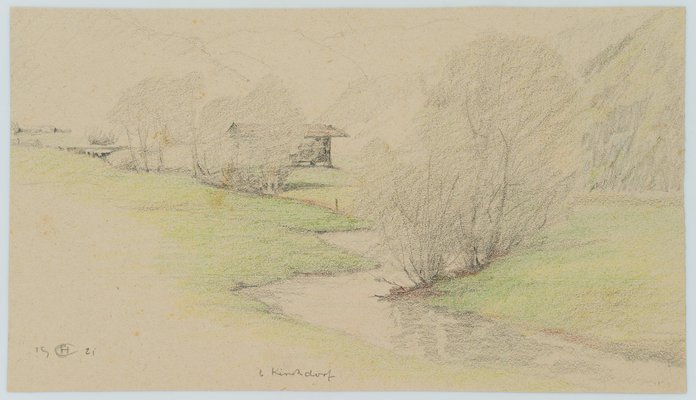 H. Christiansen, Stream in the Valley, 1921, Pencil-OJR-1273358