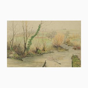 H. Christiansen, Stream landscape with willows near fallen fruit meadow, 1917, Pencil-OJR-1273346