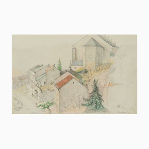 H. Christiansen, Street and Church in Fischbach in Luxembourg, 1924, Pencil-OJR-1273379