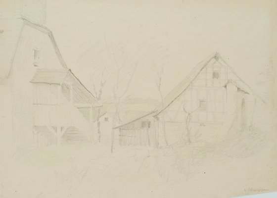 H. Christiansen, Village Square Near Bad Wimpfen, 1922, Pencil-OJR-1273362