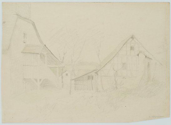 H. Christiansen, Village Square Near Bad Wimpfen, 1922, Pencil-OJR-1273362