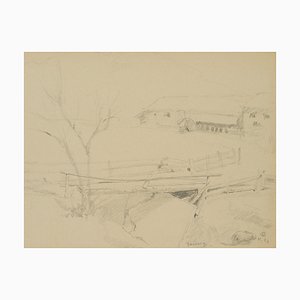 H. Christiansen, Wooden Footbridge and Mill near Gasteig, 1921, Pencil-OJR-1273361