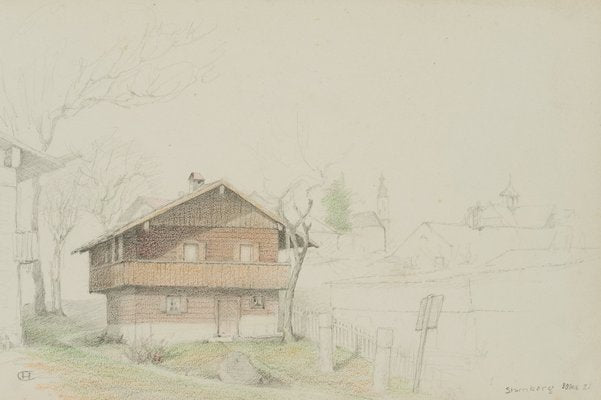 H. Christiansen, Wooden House Near Starnberg, 1921, Pencil-OJR-1273359