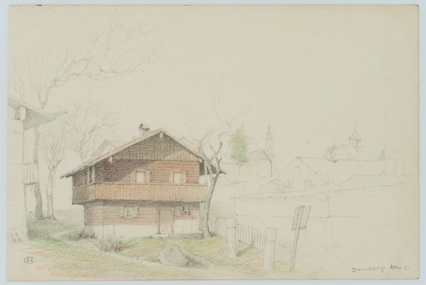 H. Christiansen, Wooden House Near Starnberg, 1921, Pencil-OJR-1273359