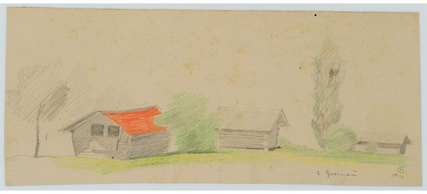 H. Christiansen, Wooden Huts Near Grainau, 1922, Pencil-OJR-1273371