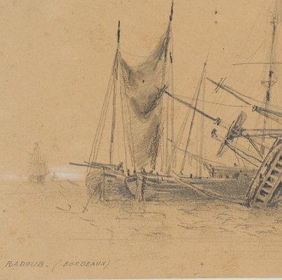 H. Cuvillier, Sailing ship keelhauling on the beach, 1853, Pencil-OJR-1273323