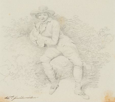 H. Freudweiler, Resting Man on a Rock, 1780, Pencil-OJR-1273252