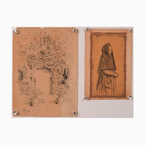 H. Scott, Figurative Drawings, 19th-Century, Pencil on Paper, Set of 2-AOI-1311604