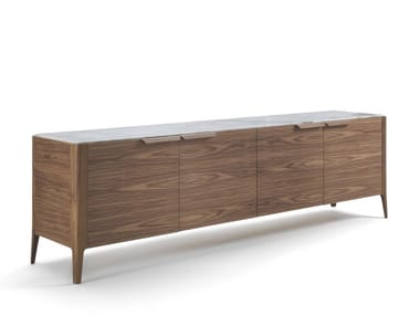 ATLANTE 4 - Walnut sideboard with doors and marble top by Porada