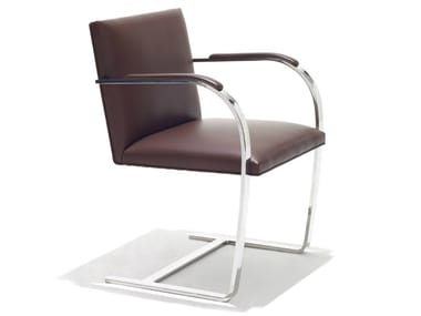 BRNO CHAIR - FLAT - Cantilever upholstered chair with armrests by Knoll