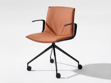 CATIFA UP - Trestle-based chair with armrests with castors by Arper