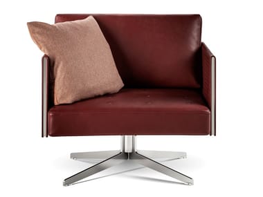 CLAYTON - Swivel leather easy chair with 4-spoke base by Poltrona Frau