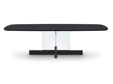 CROSS GLASS - Barrel-shaped wood and glass table by Bonaldo