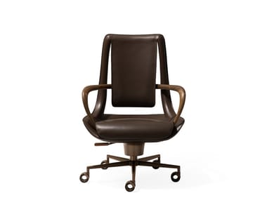 CLIP - Swivel leather executive chair with 5-spoke base with armrests by Giorgetti