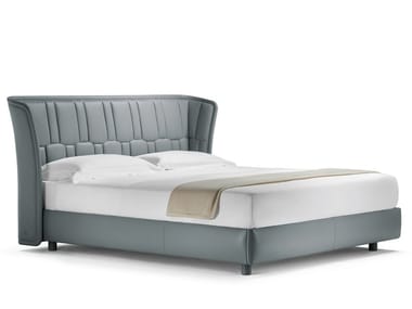 LOLA DARLING - Leather double bed with upholstered headboard by Poltrona Frau