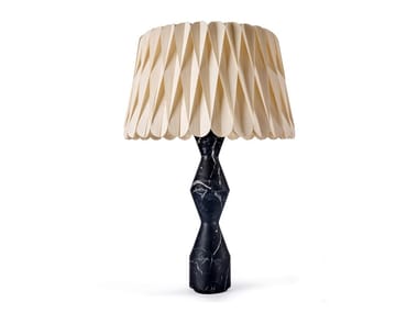 LOLA LUX - Handmade wood veneer and natural stone table lamp by LZF