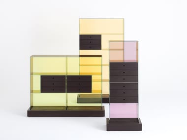 MANDARIN - Wood and glass chest of drawers by Glas Italia