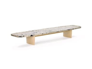 Matéria Long - Rectangular travertine and wood coffee table by Classicon