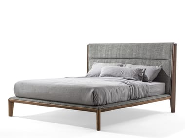 NYAN - Wooden double bed with upholstered headboard by Porada