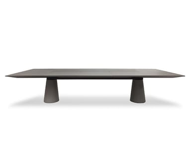 MESA DUE - Rectangular leather meeting table with cable management by Poltrona Frau