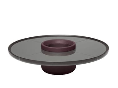 RAY - Low round leather coffee table by Giorgetti