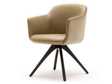 ROLF BENZ 640 - Trestle-based leather chair with armrests by Rolf Benz