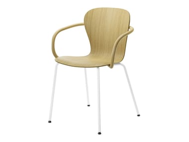 S 220 F - Stackable wooden chair with armrests by Thonet