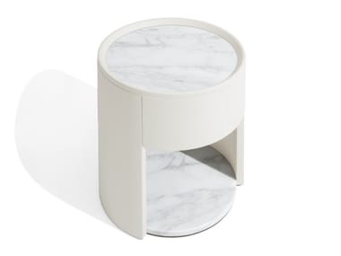 SIDE VIBE - Round leather and marble bedside table with drawers by Giorgetti