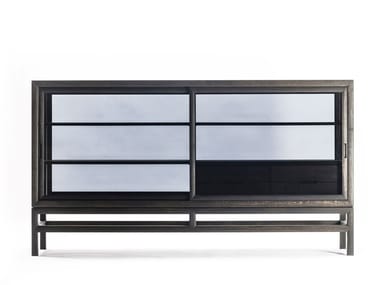 SILENT CABINET - Wood and glass sideboard with sliding doors by DE PADOVA