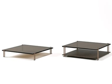 SOFT RATIO - Pitch stone and glass coffee table with storage compartment by Paolo Castelli