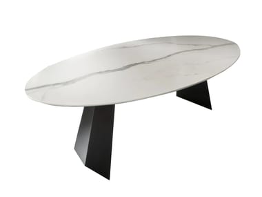 STEEL TABLE - Oval glass ceramic table by Tonon