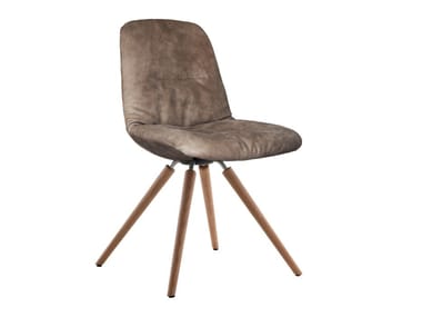 STEP SOFT UPHOLSTERED - Upholstered leather or fabric chair with wooden base by Tonon