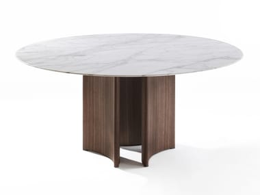 ALAN - Round Calacatta marble table and canaletta walnut base by Porada