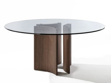 ALAN - Round crystal table and canaletta walnut base by Porada