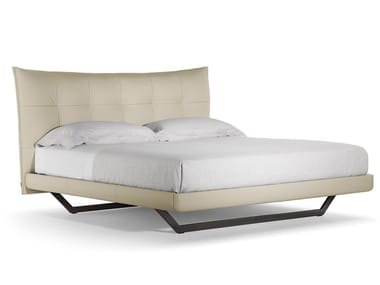 AURORA TRE - Leather bed with upholstered headboard by Poltrona Frau