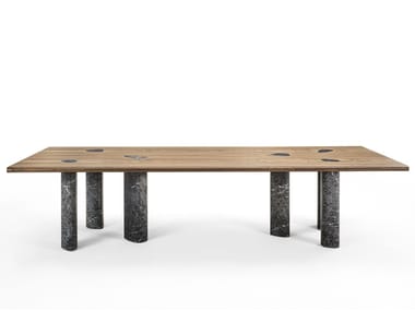 OSMOSE - Wooden and marble dining table by Porada