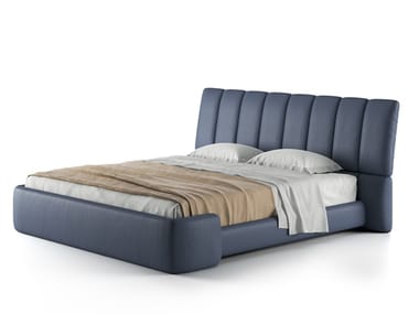 BRIQ - Leather storage bed with upholstered headboard by Natuzzi Italia