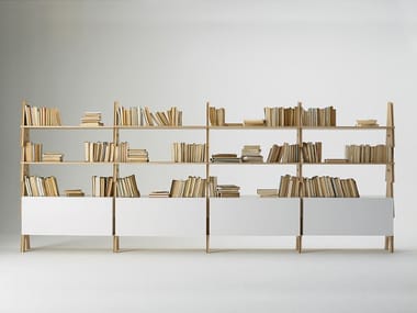 CAVALLETTO - cm 415 x h155 - Open bookcase with MDF storage boxes by Agapecasa