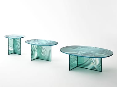 LIQUEFY - Oval crystal coffee table by Glas Italia